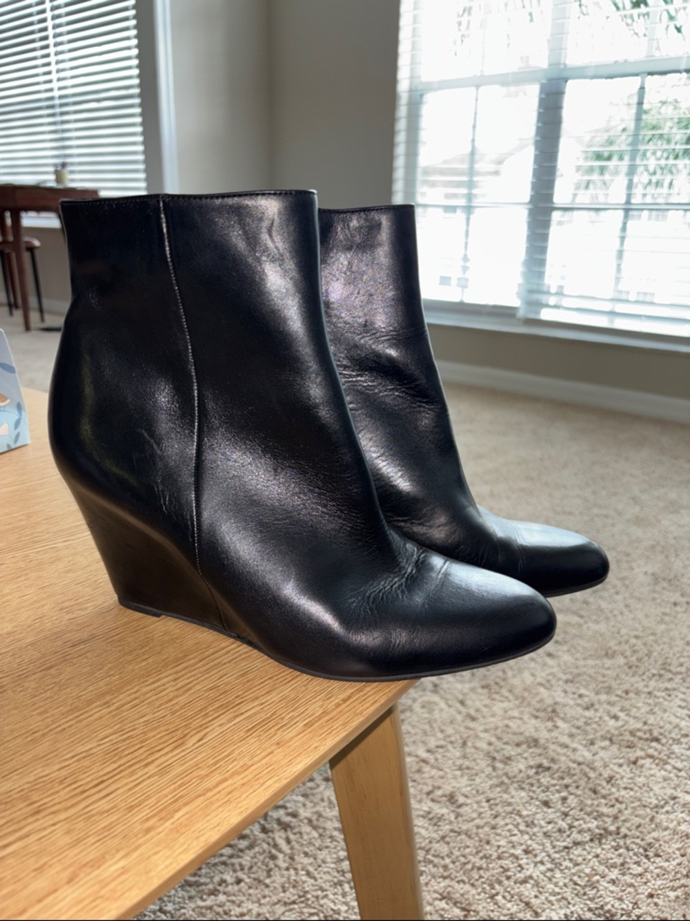 Via Spiga Black Leather Wedge Ankle Boots